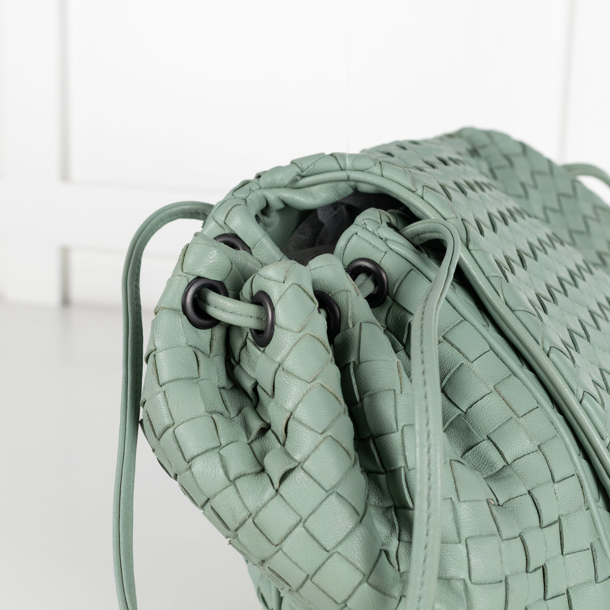 Bottega Veneta Mint Intrecciato Leather Drawstring Crossbody Bag