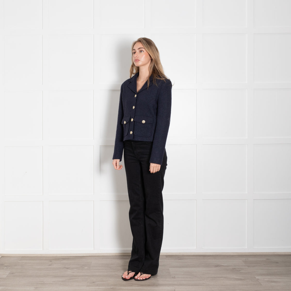 Trilogy Blue Boucle Wool Mix Cropped Jacket