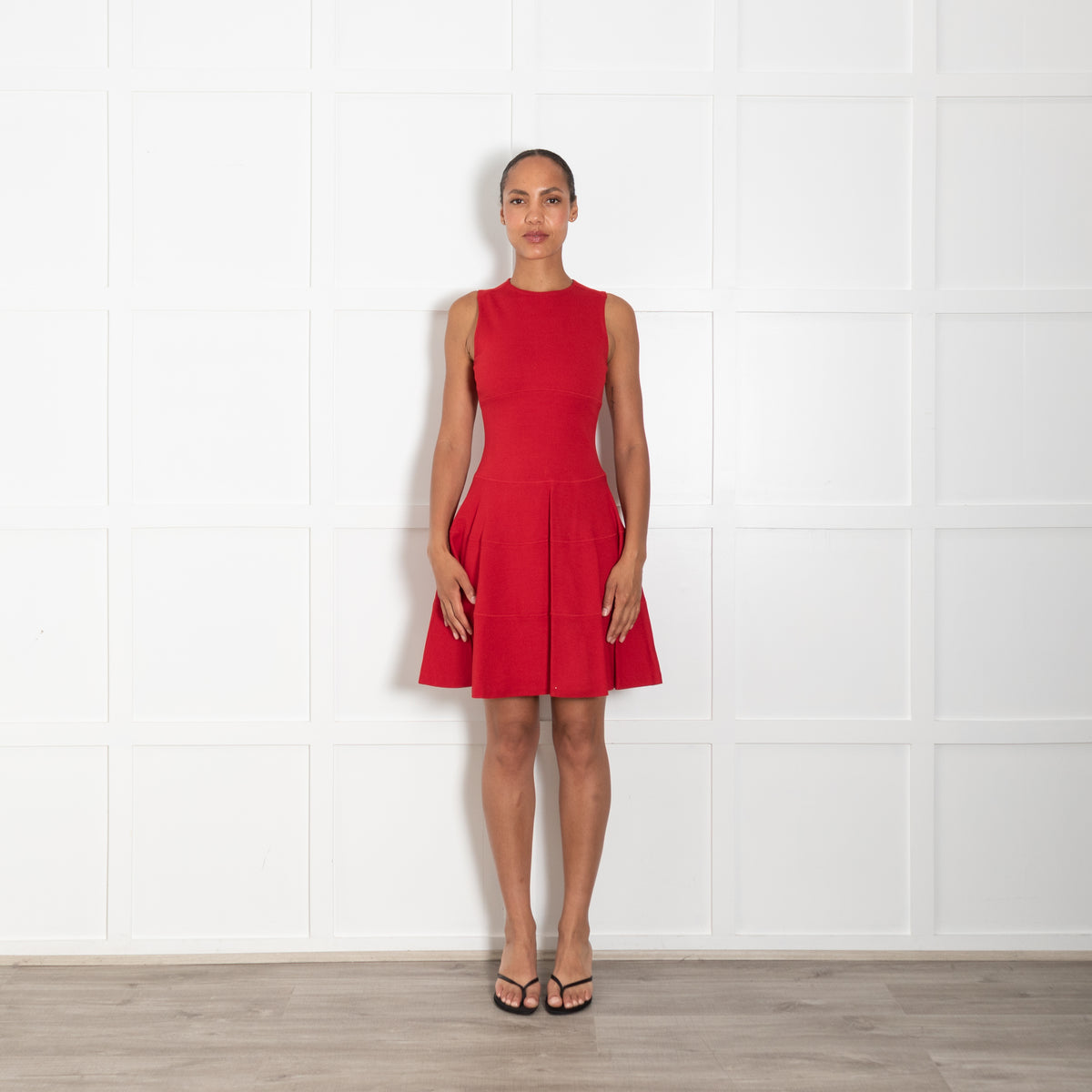 Joseph Red Stretch Knit Jersey Fit and Flare Dress