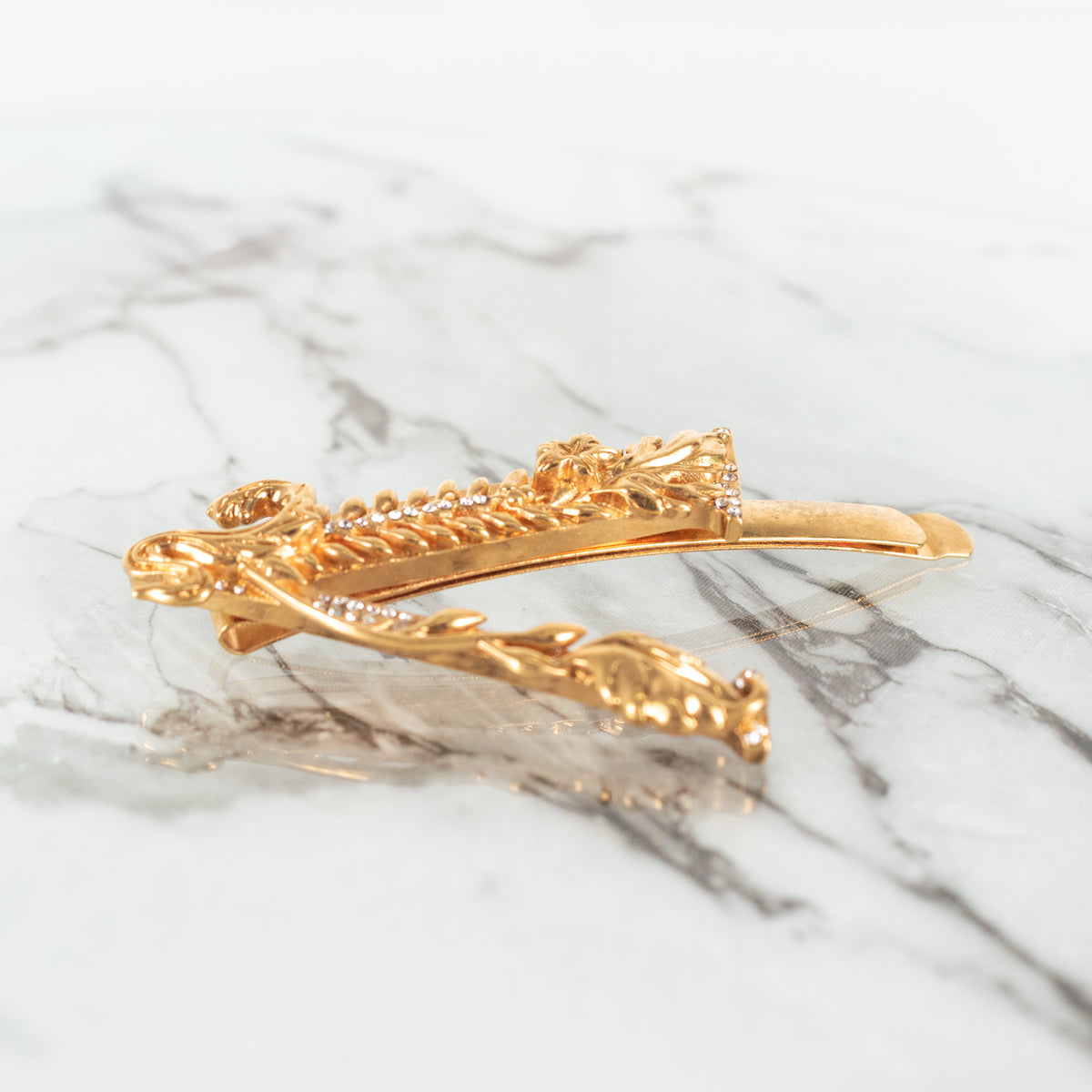 Versace Gold Toned with Diamanté Medusa V Shape Hair Clip