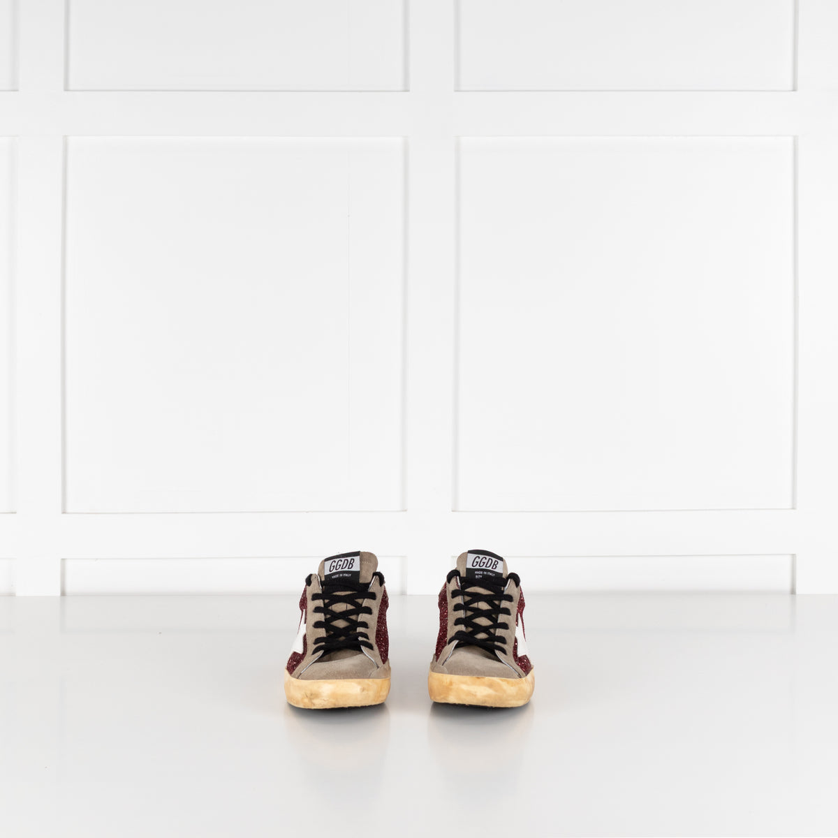 Golden Goose Super-Star Beige And Burgundy Sparkle Trainer