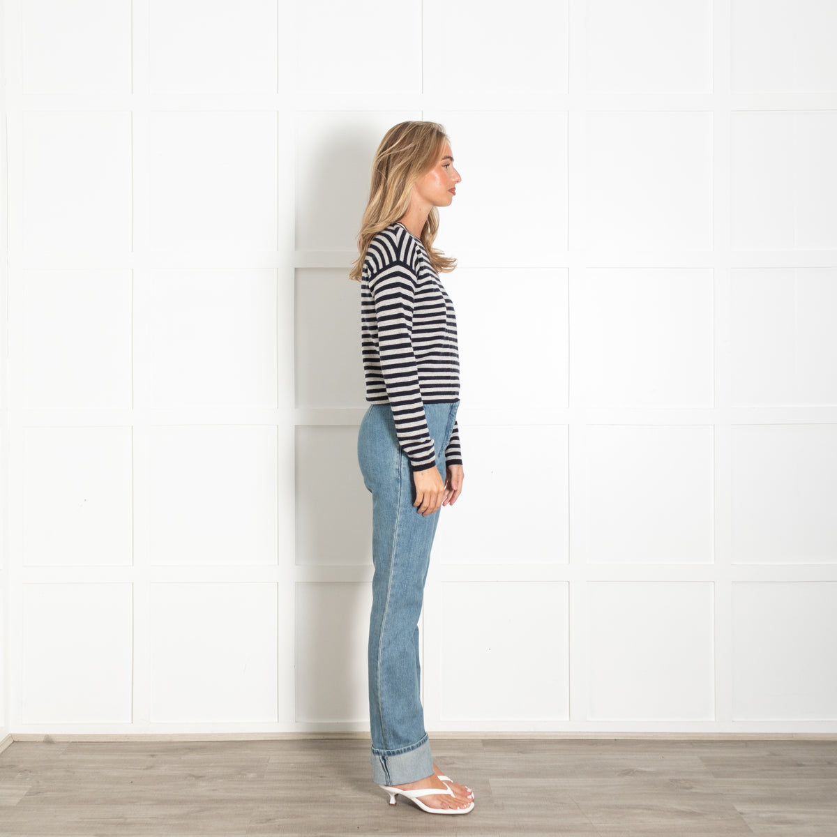 S Max Mara Navy Light Grey Stripes Knitted Top