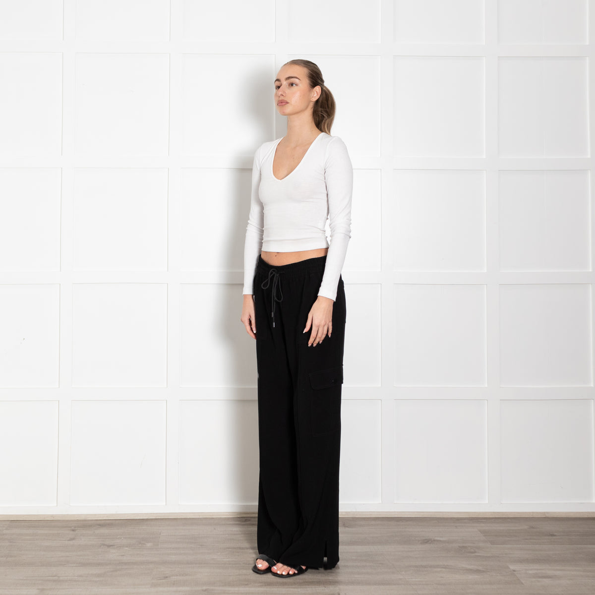 Me + Em Black Cargo Style Wide Leg Drawstring Trousers