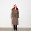 Maison Lener Brown And Black Prince of Wales Check Coat With Rust Faux Fur Collar