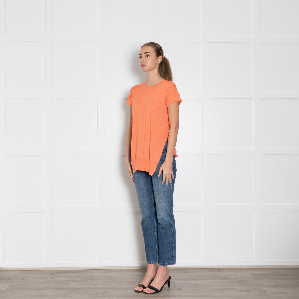 Stella McCartney Orange Silk Blend Short Sleeve Knit Top