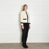 Maje Cream Black Leather Trim Zip-Up Jacket