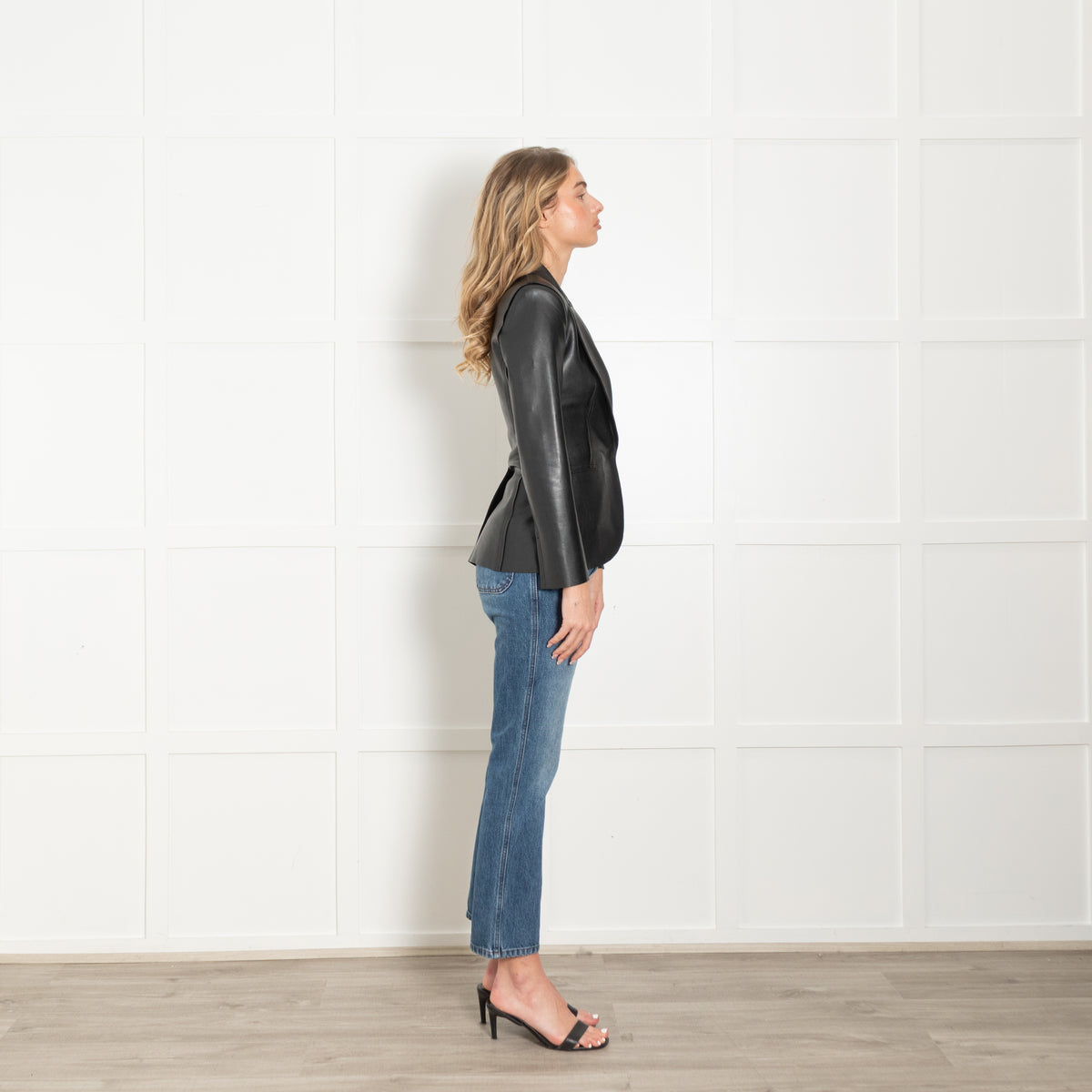 Norma Kamali Black Single Breasted Faux Leather Blazer Jacket