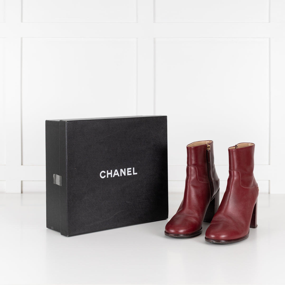 Chanel Short Burgundy Calf Skin Boots