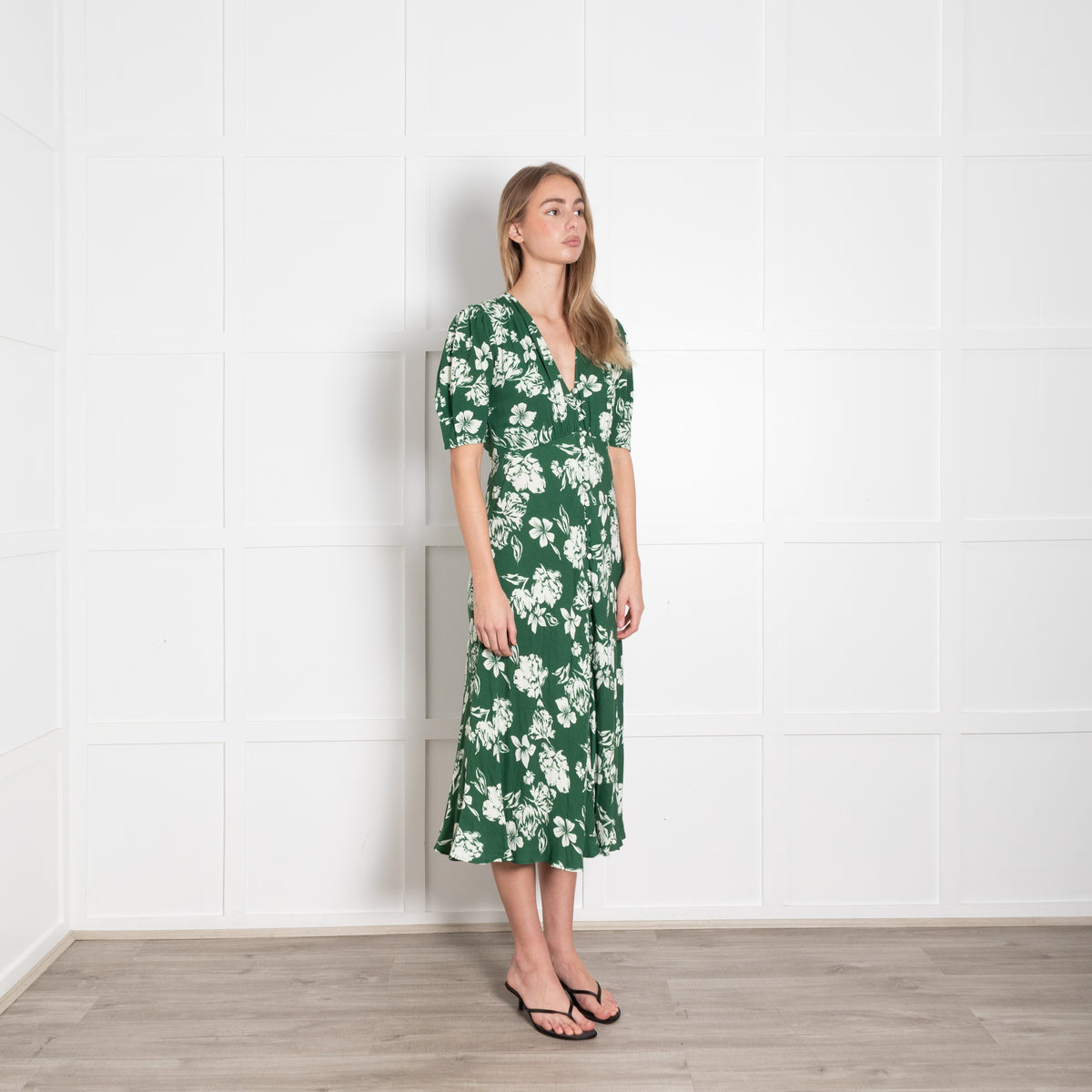 Ghost Green Cream Floral Short Sleeve Dress