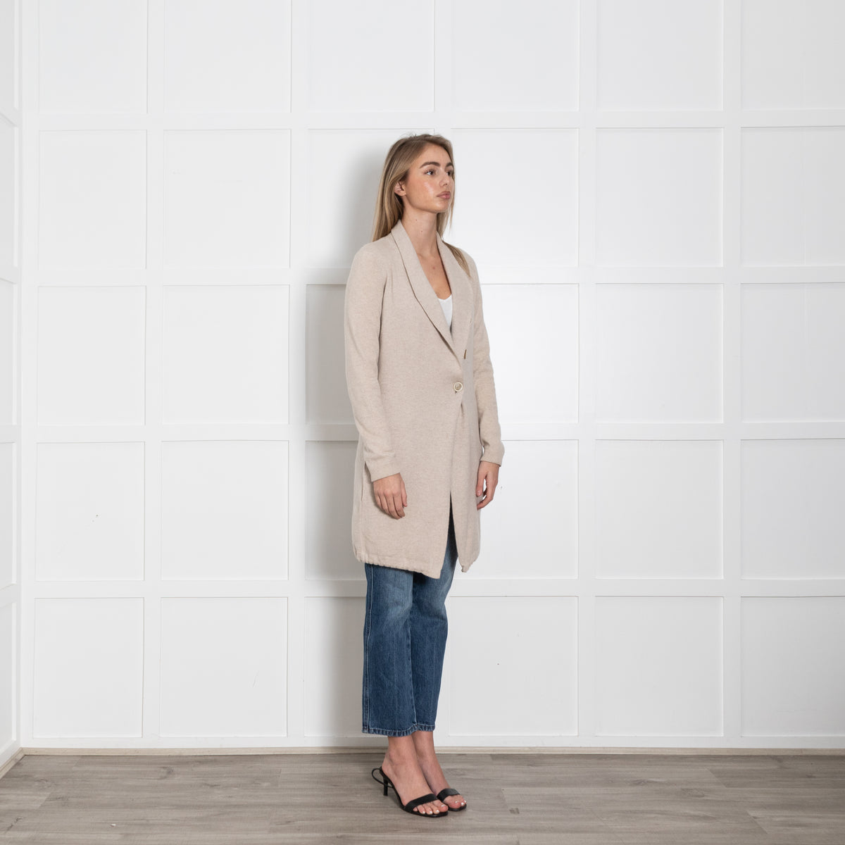 Brunello Cucinelli Beige Cashmere Long Cardigan With Drawstring Hem
