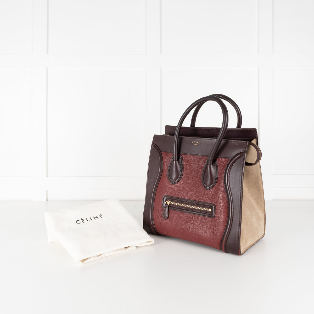 Celine Brown Burgundy Leather Luggage Nano Bag