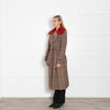 Maison Lener Brown And Black Prince of Wales Check Coat With Rust Faux Fur Collar