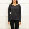 Brunello Cucinelli Grey Long Sleeve Cotton Top Sequin Detailing On Neckline