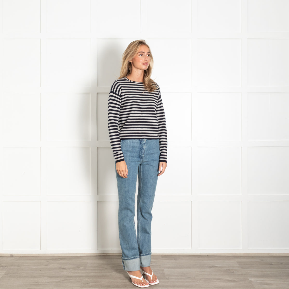 S Max Mara Navy Light Grey Stripes Knitted Top