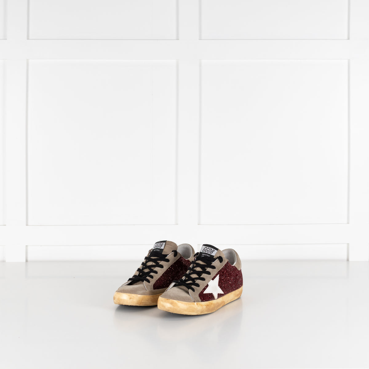Golden Goose Super-Star Beige And Burgundy Sparkle Trainer