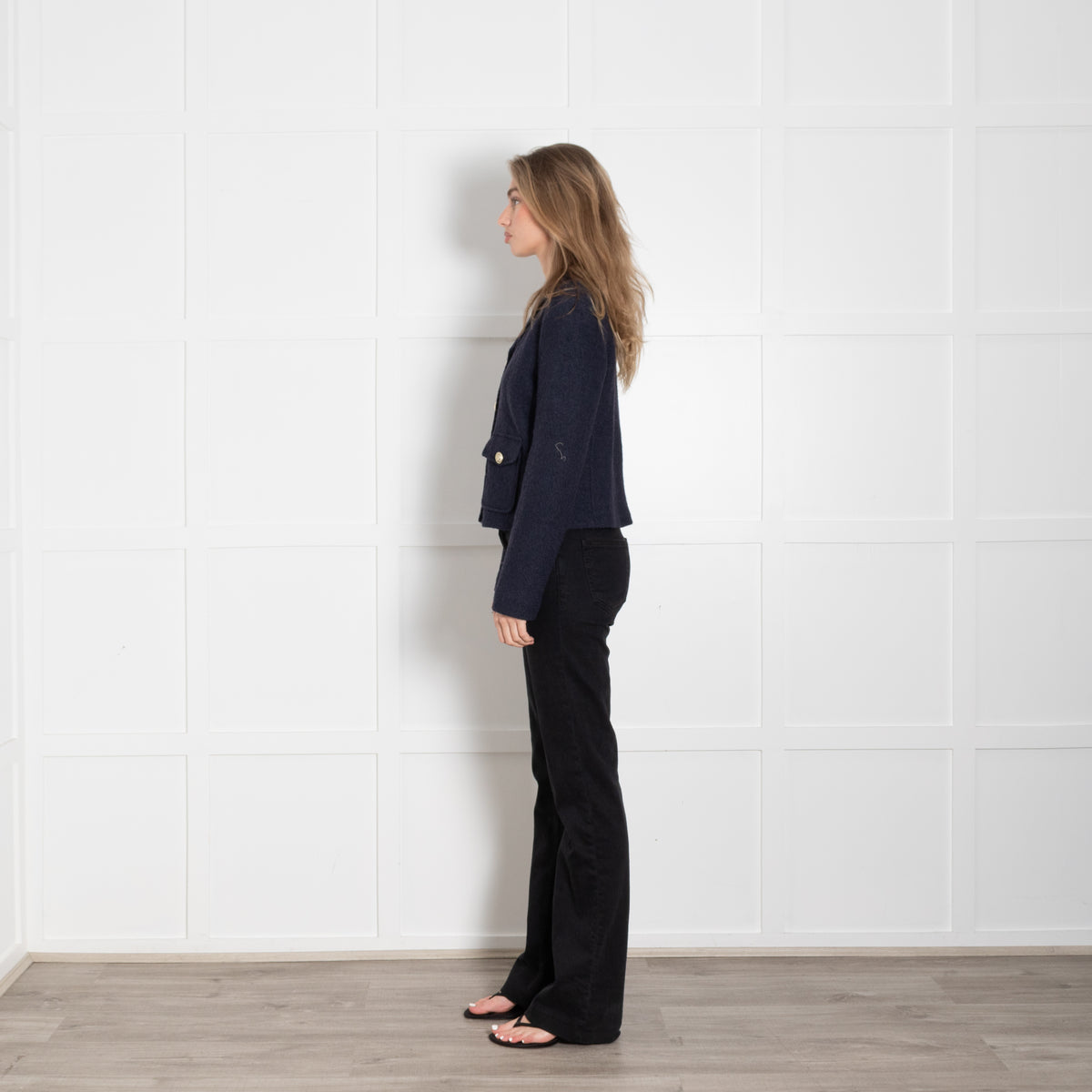 Trilogy Blue Boucle Wool Mix Cropped Jacket