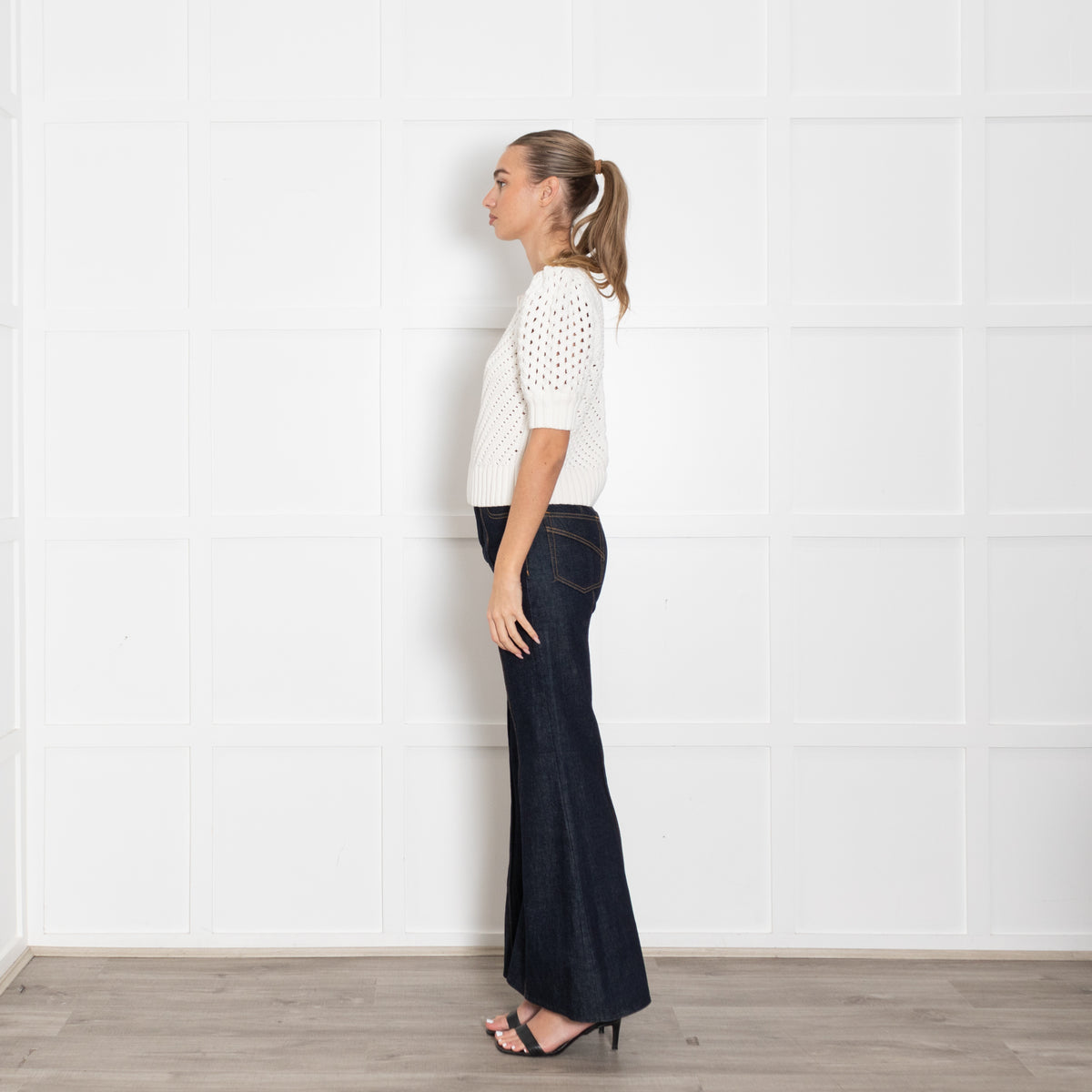 Me + Em Fresh White Cotton Chevron Pouf Sleeve Top