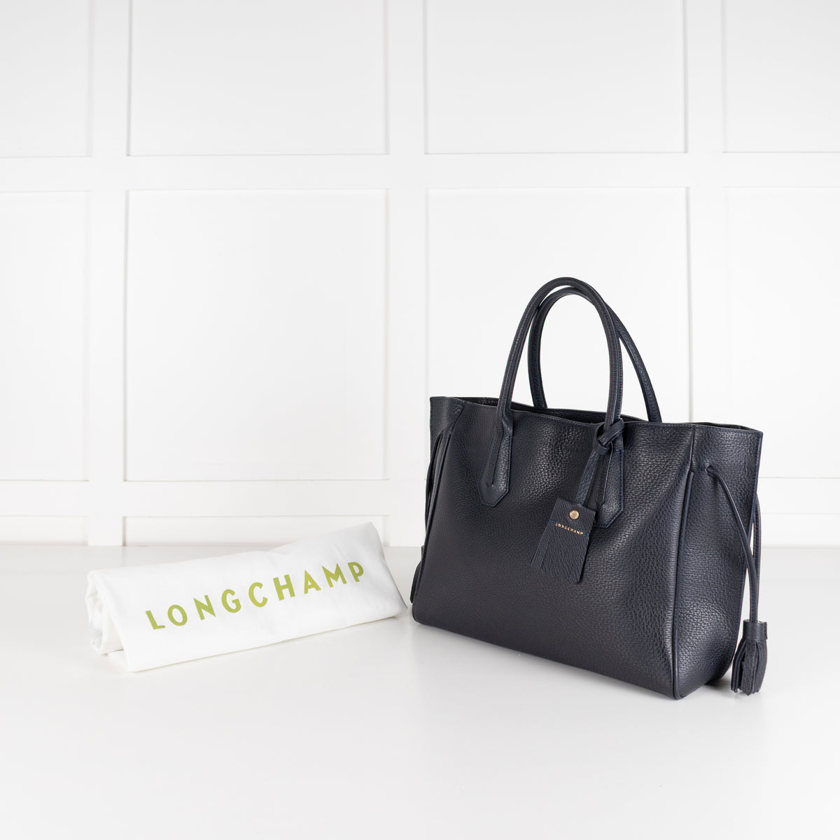 Longchamp Navy Textured Leather Penelope Tote Bag