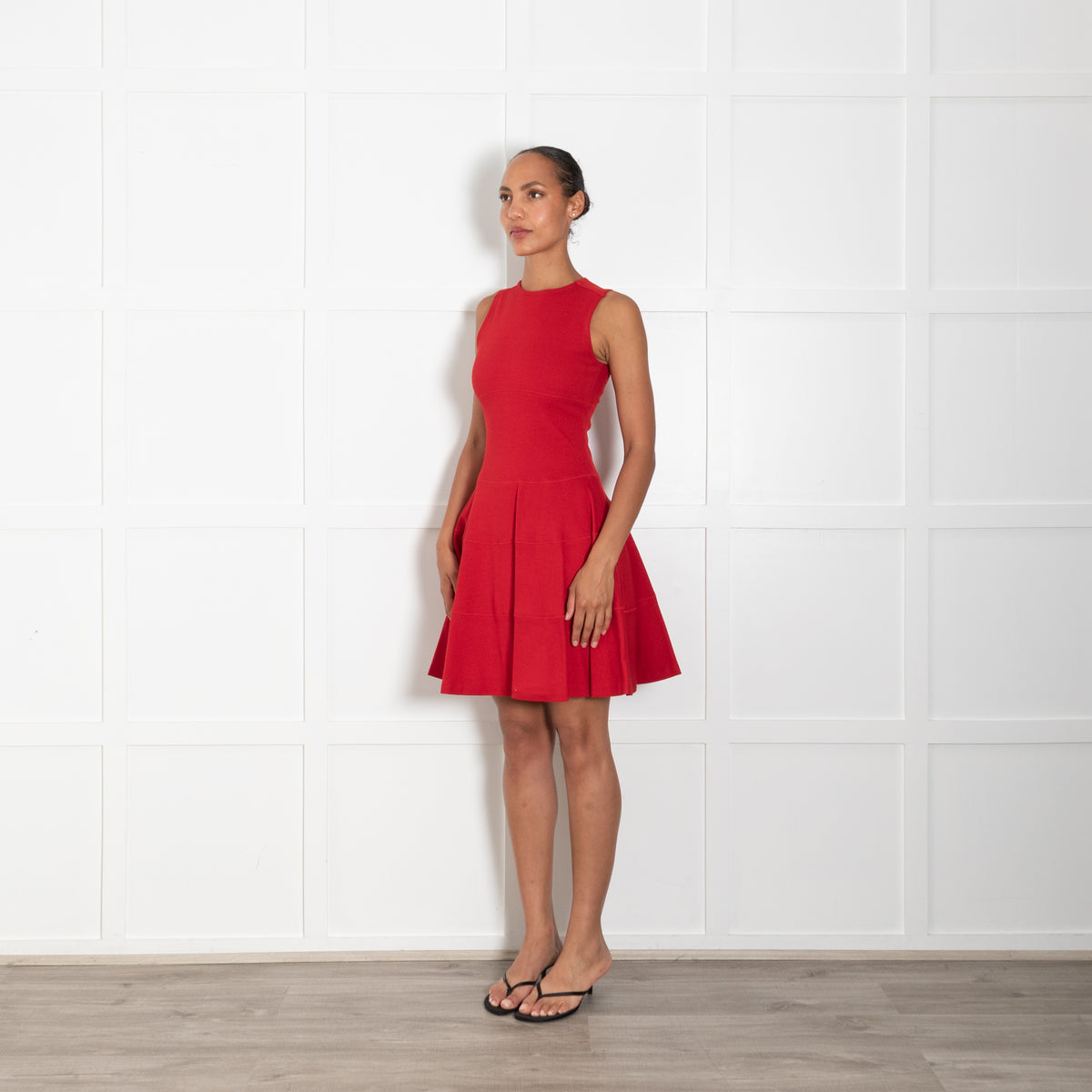 Joseph Red Stretch Knit Jersey Fit and Flare Dress