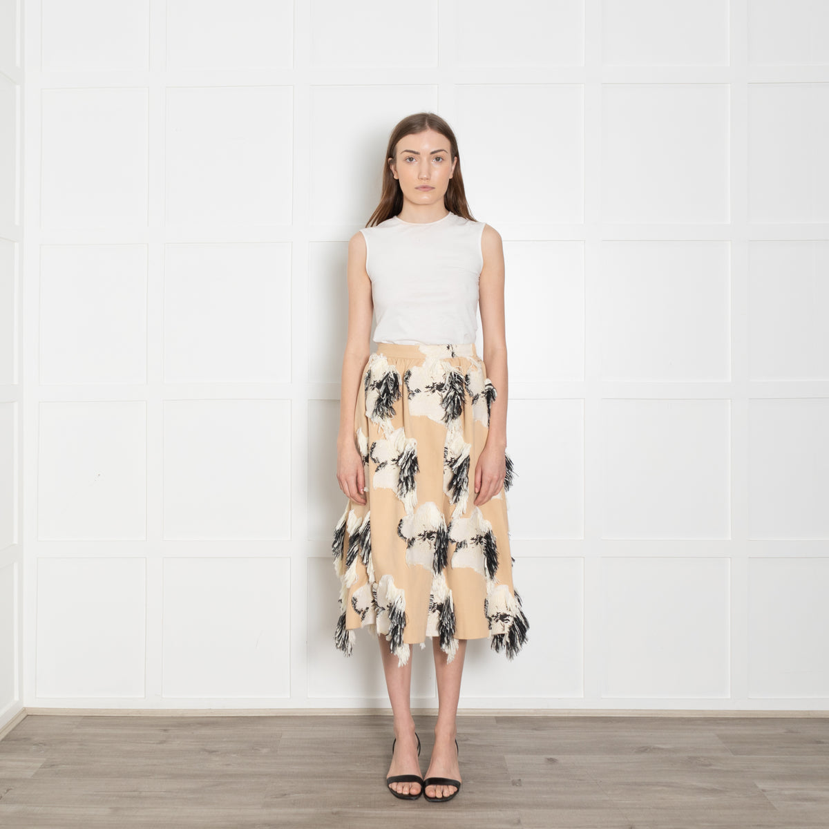 Akira Naka Beige Flower Cut Jacquard Skirt