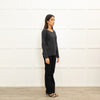 Brunello Cucinelli Grey Long Sleeve Cotton Top Sequin Detailing On Neckline