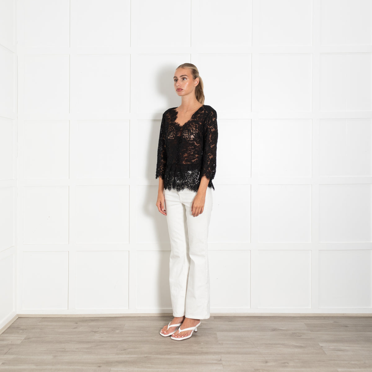 The Kooples Black Lace, Button Front, Long Sleeve Top