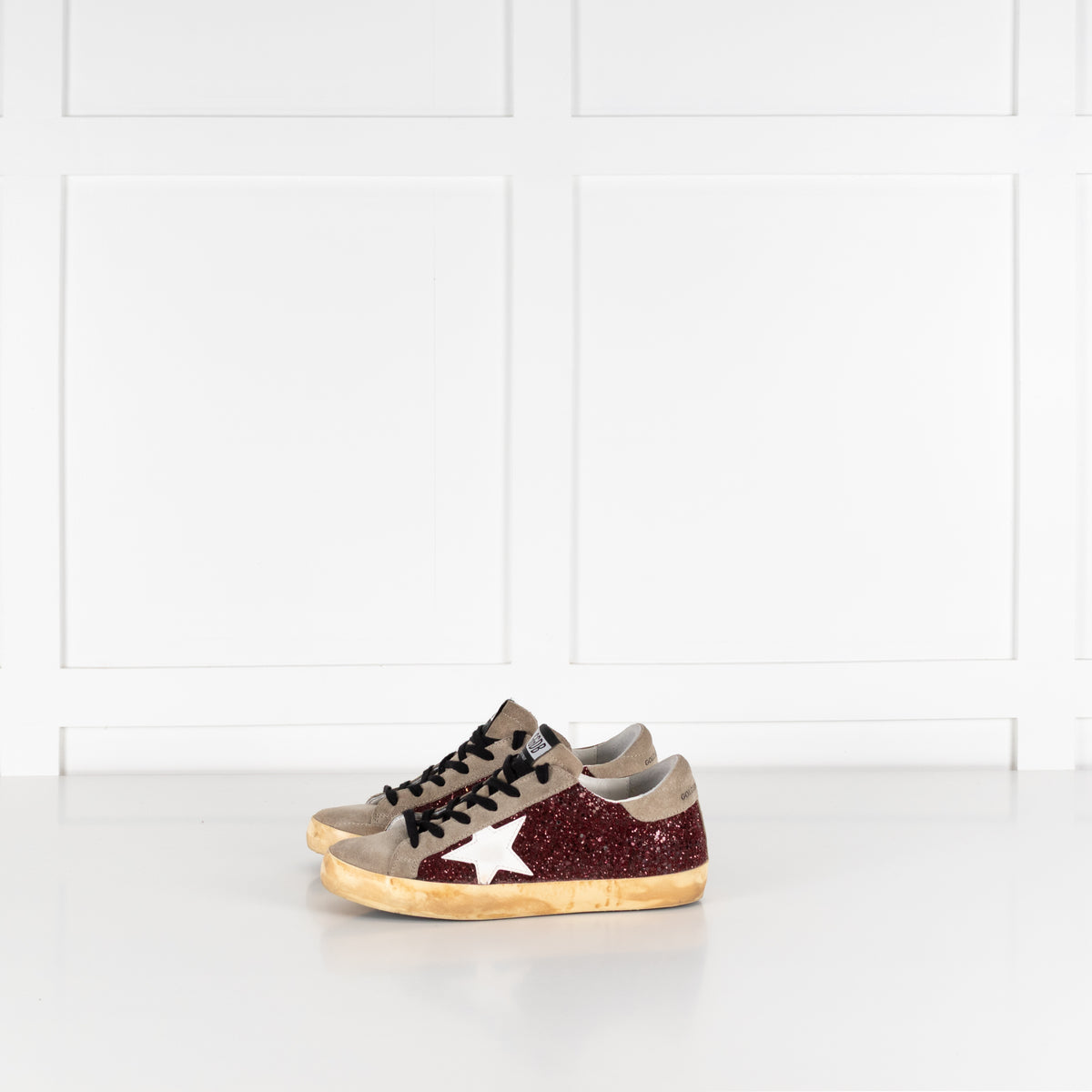 Golden Goose Super-Star Beige And Burgundy Sparkle Trainer