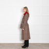 Maison Lener Brown And Black Prince of Wales Check Coat With Rust Faux Fur Collar