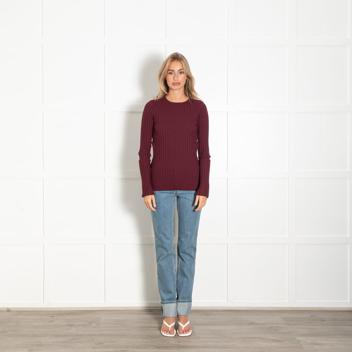 Joseph Burgundy Merino Wool Blend Zip Detail Jumper