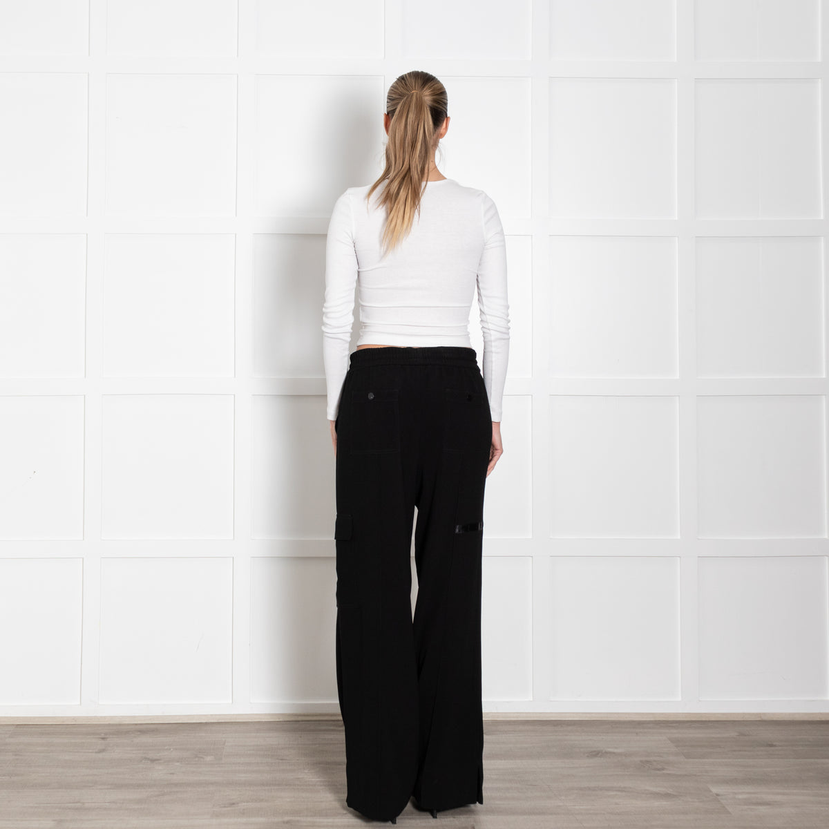 Me + Em Black Cargo Style Wide Leg Drawstring Trousers