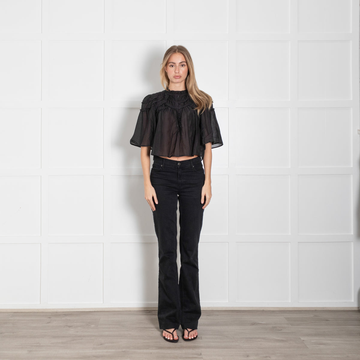 Marant Etoile Black Cotton Cropped Frill Top