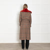Maison Lener Brown And Black Prince of Wales Check Coat With Rust Faux Fur Collar