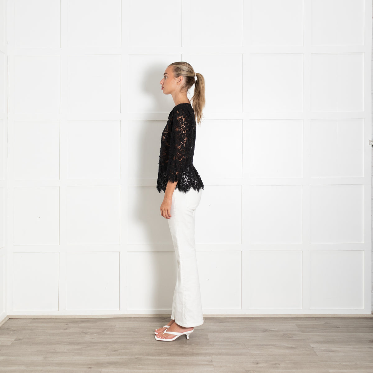 The Kooples Black Lace, Button Front, Long Sleeve Top