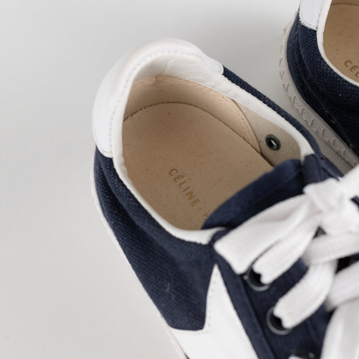 Celine Navy and White Canvas Trainers