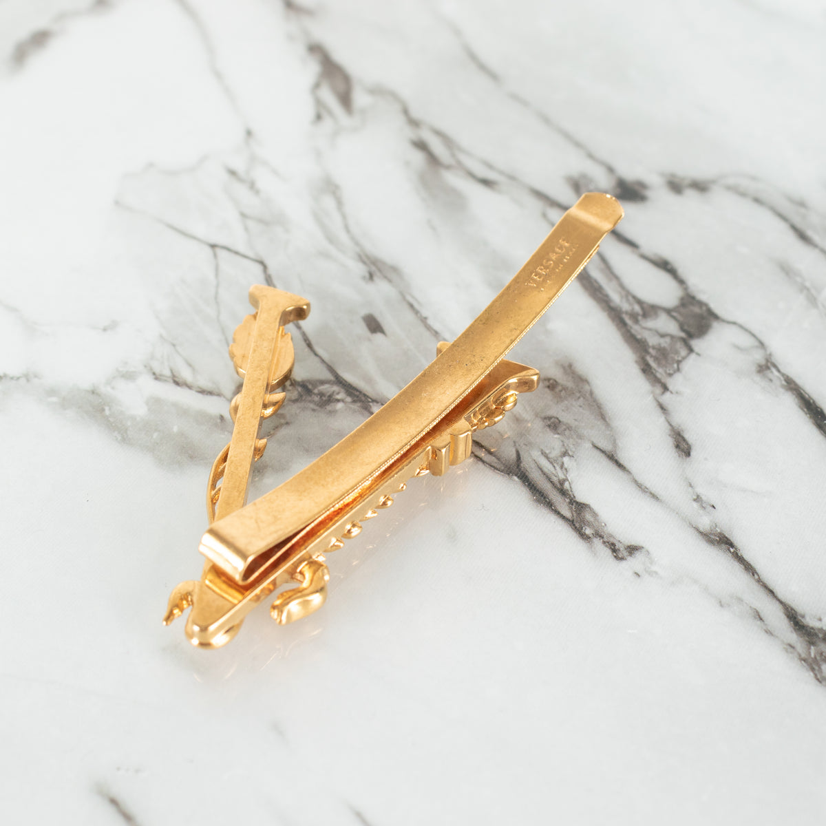 Versace Gold Toned with Diamanté Medusa V Shape Hair Clip