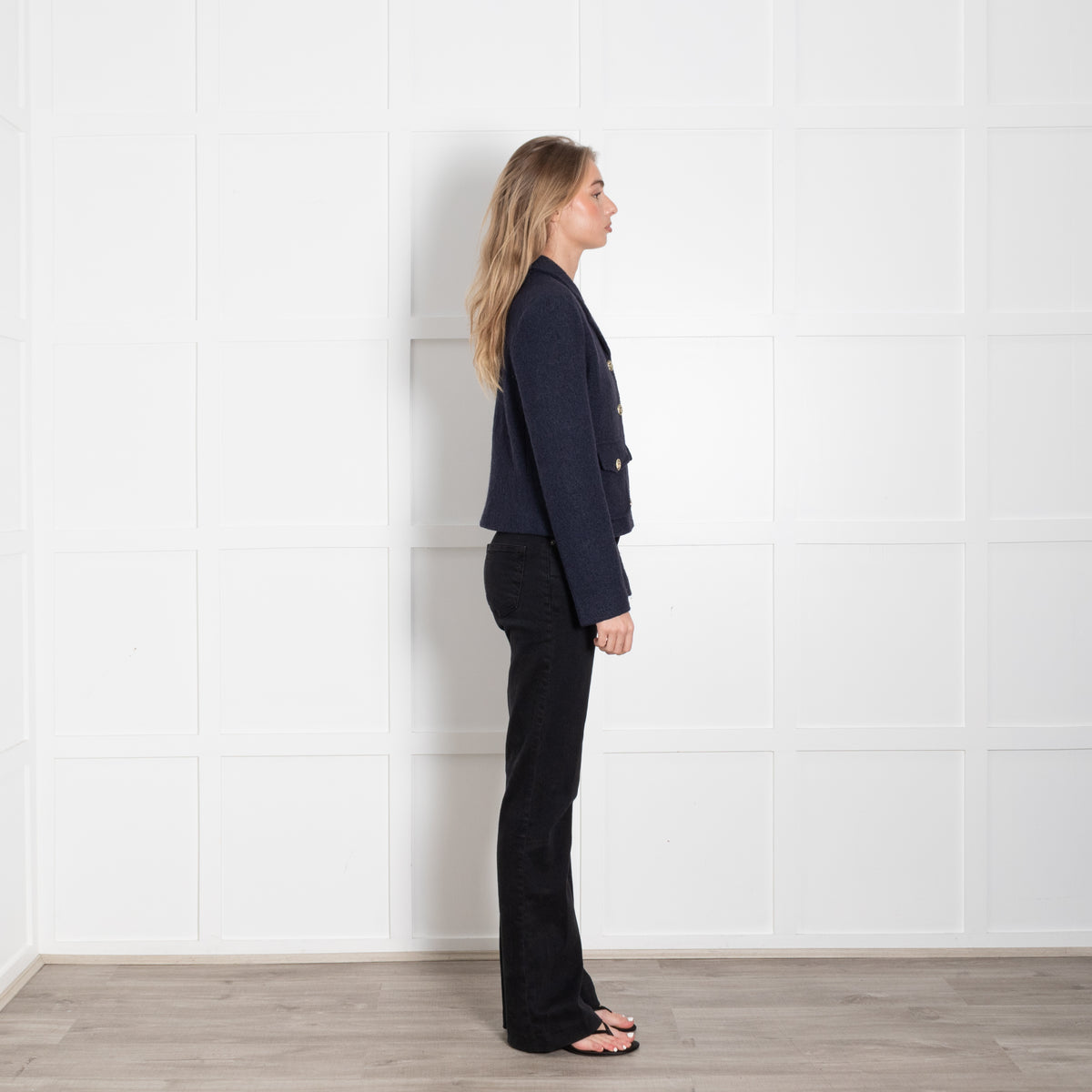 Trilogy Blue Boucle Wool Mix Cropped Jacket