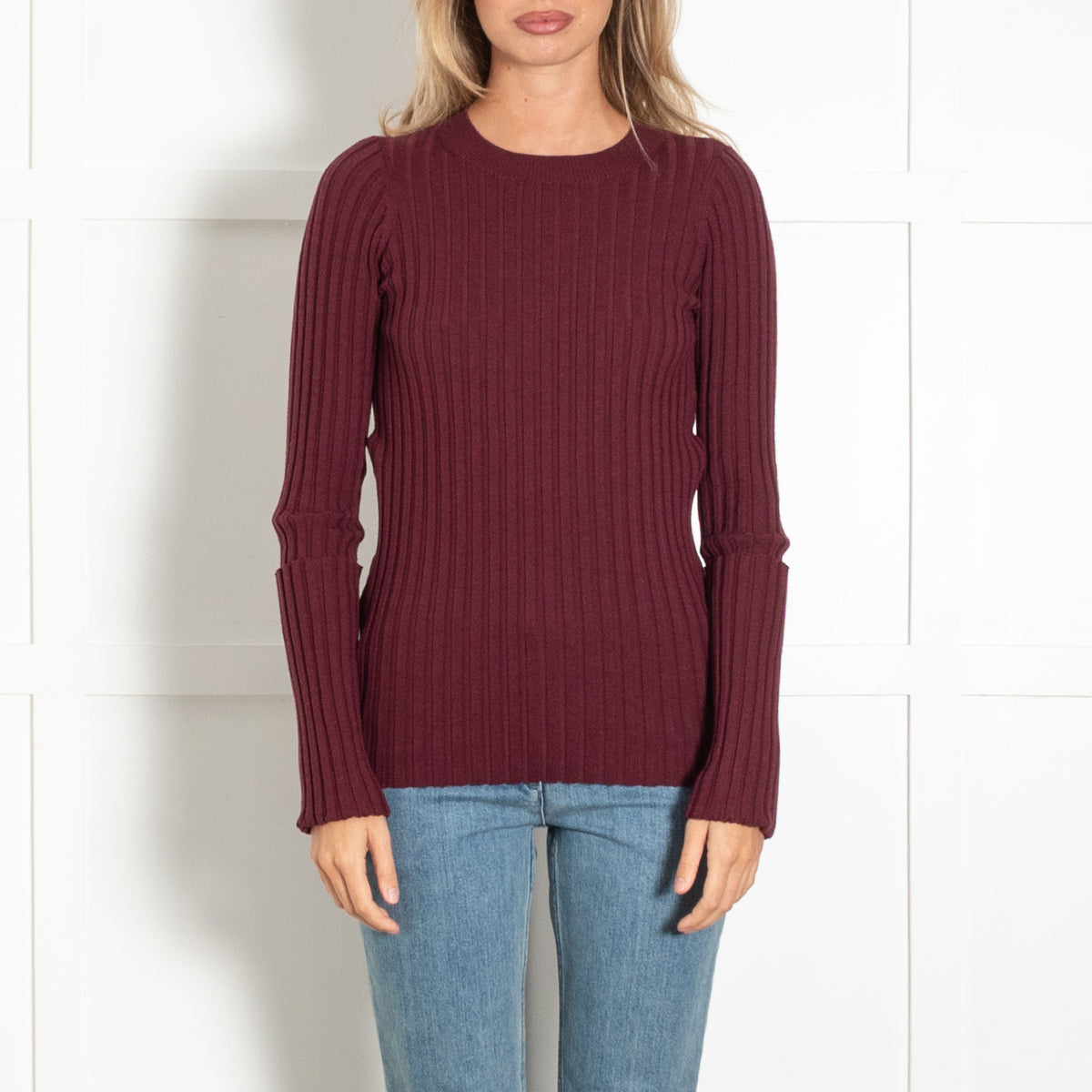 Joseph Burgundy Merino Wool Blend Zip Detail Jumper