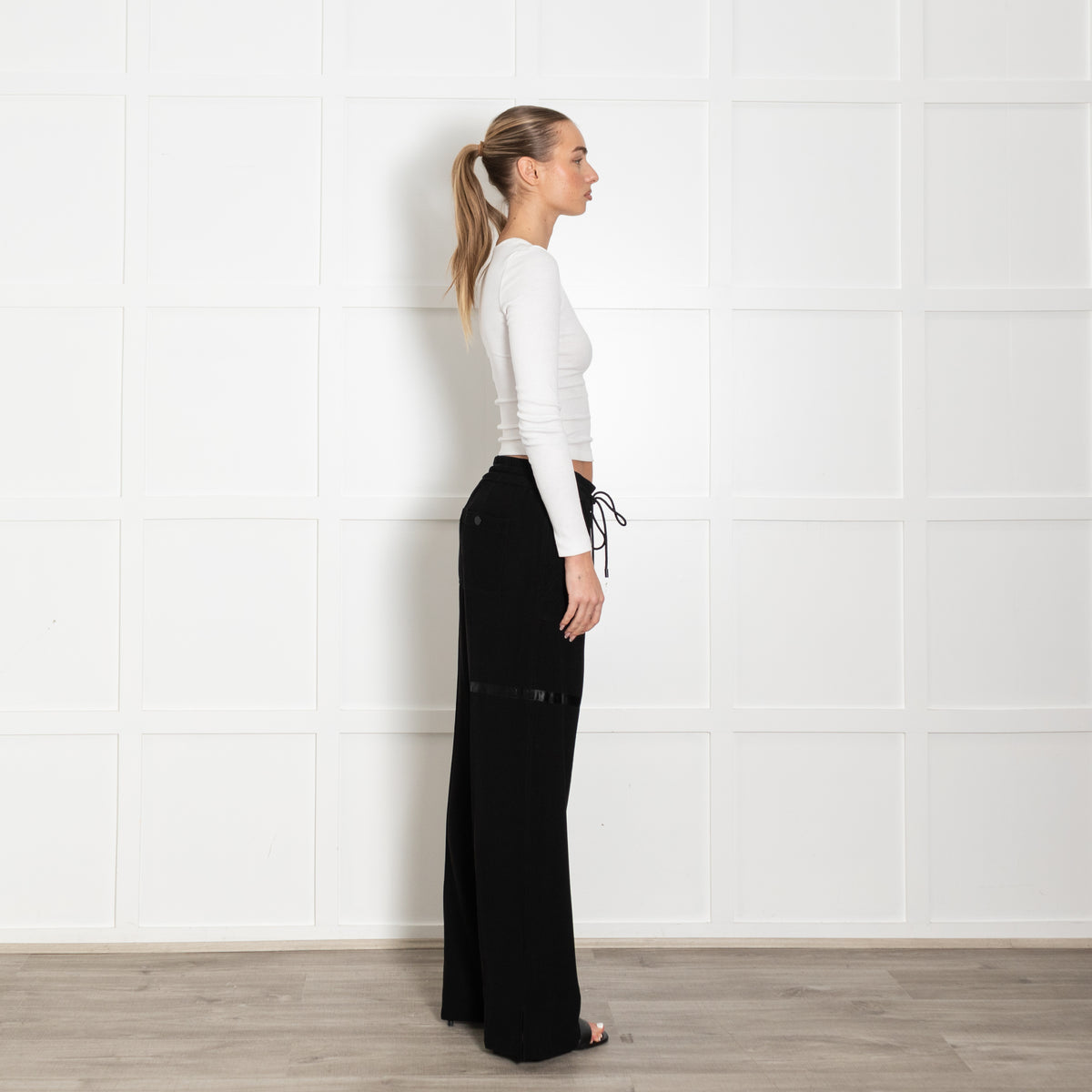 Me + Em Black Cargo Style Wide Leg Drawstring Trousers