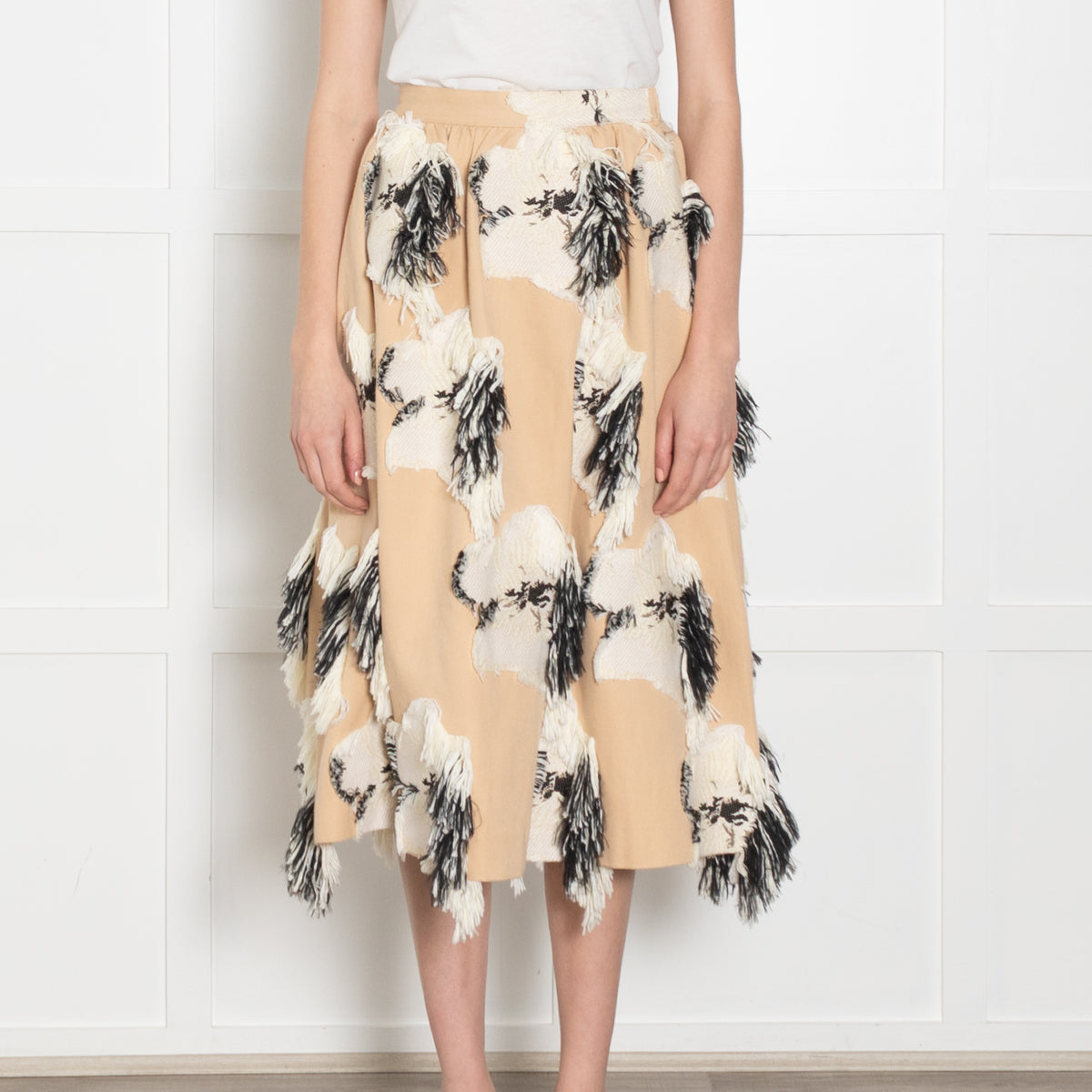 Akira Naka Beige Flower Cut Jacquard Skirt