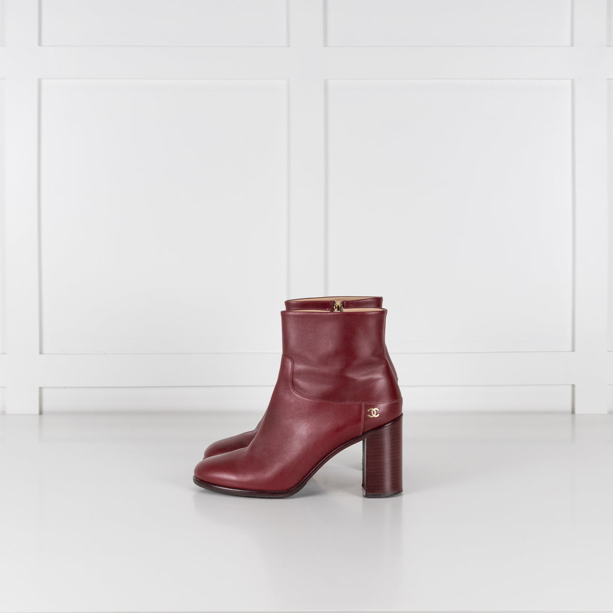 Chanel Short Burgundy Calf Skin Boots