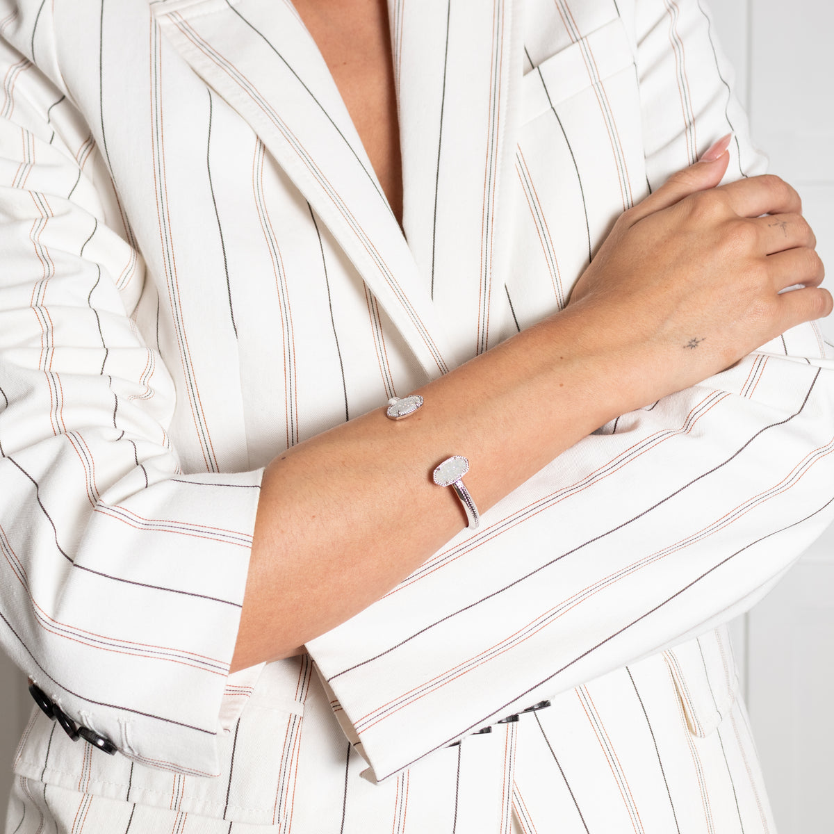 Kendra Scott Silver Elton Cuff Bracelet With White Accents