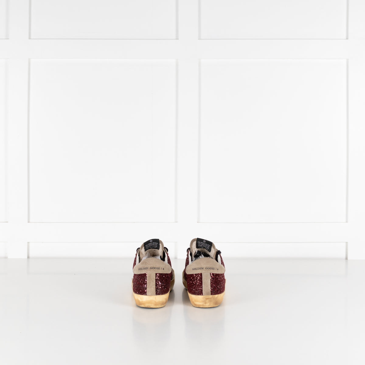 Golden Goose Super-Star Beige And Burgundy Sparkle Trainer
