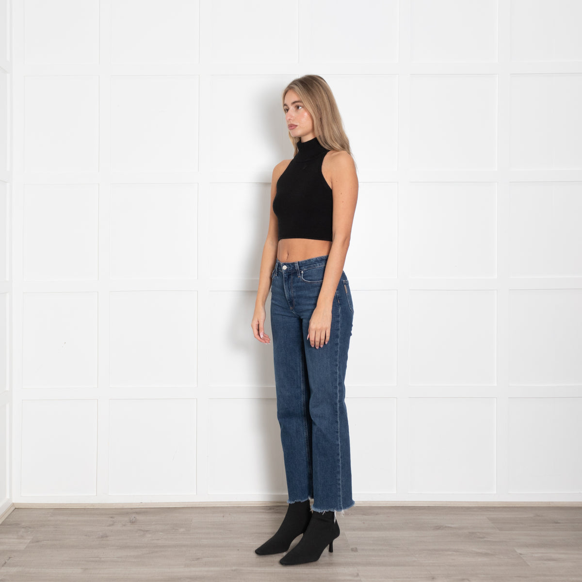 Bazilika Black Wool Mix Poloneck Short Tank Top