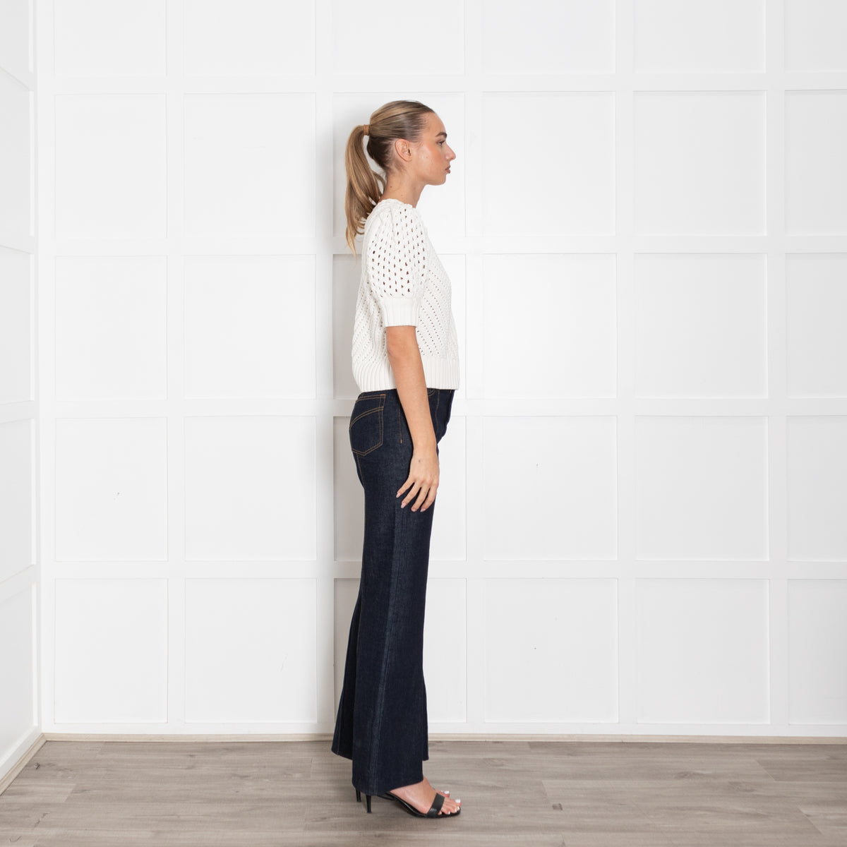 Me + Em Fresh White Cotton Chevron Pouf Sleeve Top