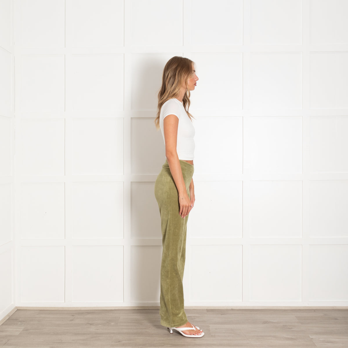 Peachy Den Green Flare Velour Trousers
