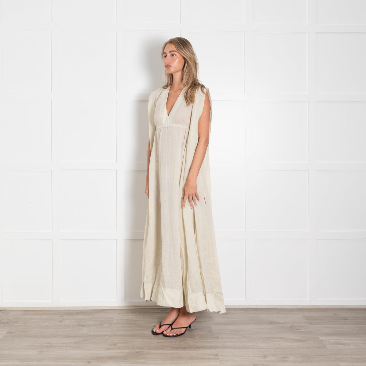 Rise & Fall Beige Ramie Gauze Aegean Dress