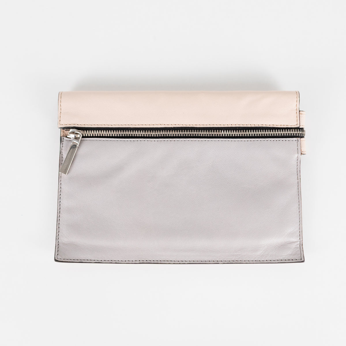 Victoria Beckham Pale Grey And Pink Leather Clutch Bag