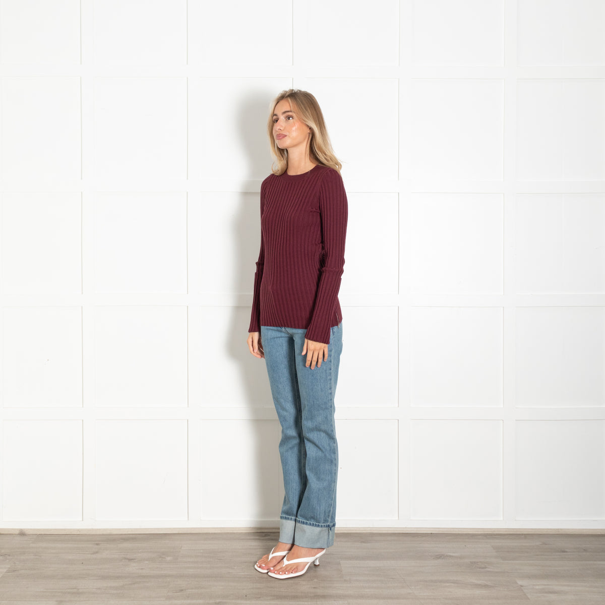 Joseph Burgundy Merino Wool Blend Zip Detail Jumper