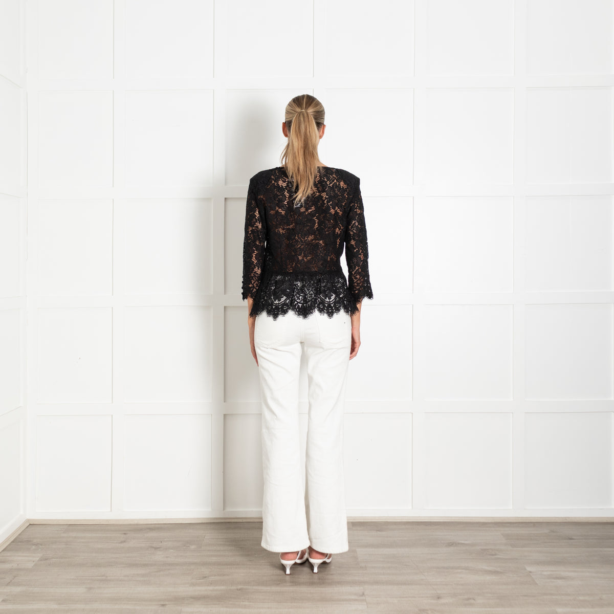 The Kooples Black Lace, Button Front, Long Sleeve Top