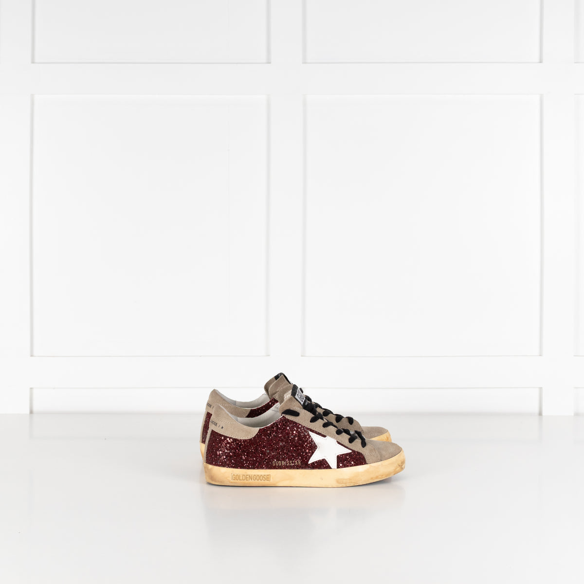 Golden Goose Super-Star Beige And Burgundy Sparkle Trainer